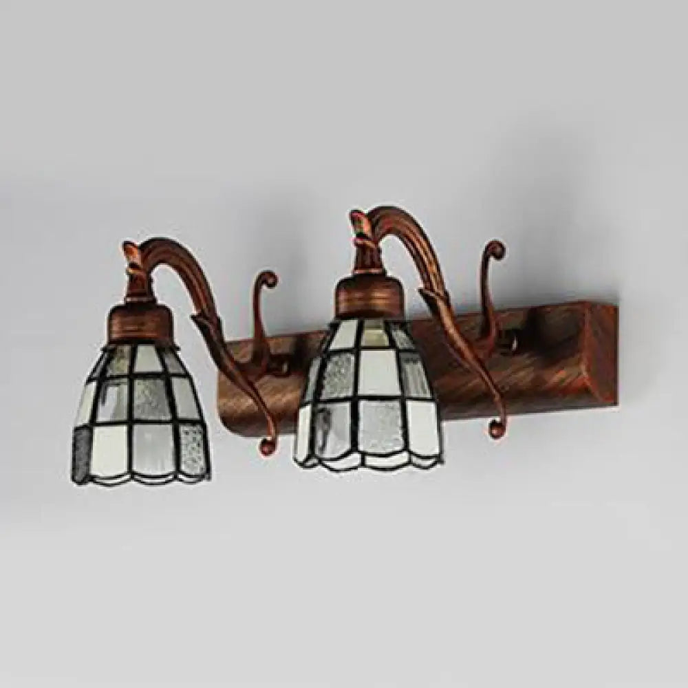 Tiffany Style Dome Stainless Glass Vanity Lamp With 2 Lights For Walls - Brass/Copper/Antique Brass