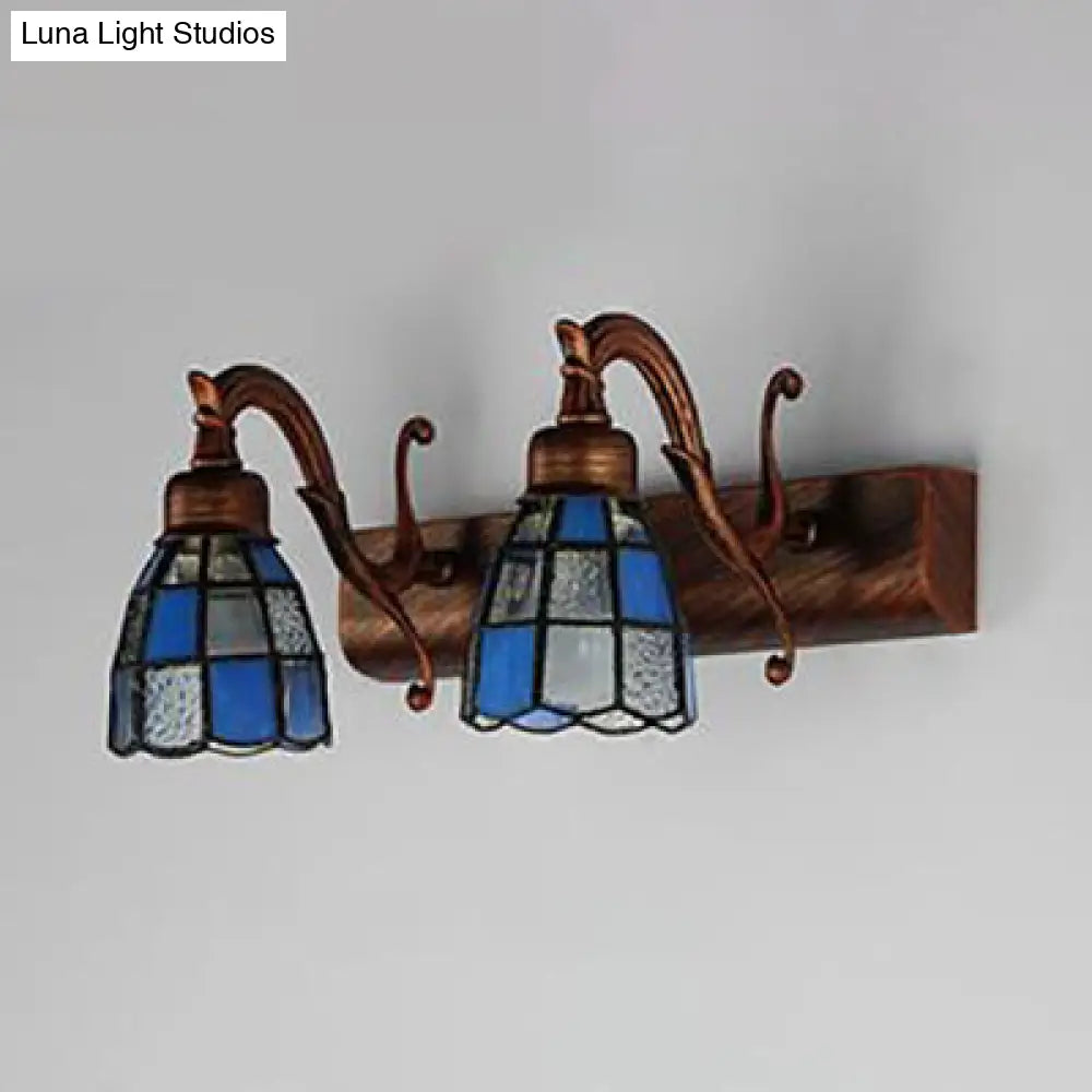 Tiffany Style Dome Stainless Glass Vanity Lamp With 2 Lights For Walls - Brass/Copper/Antique Brass