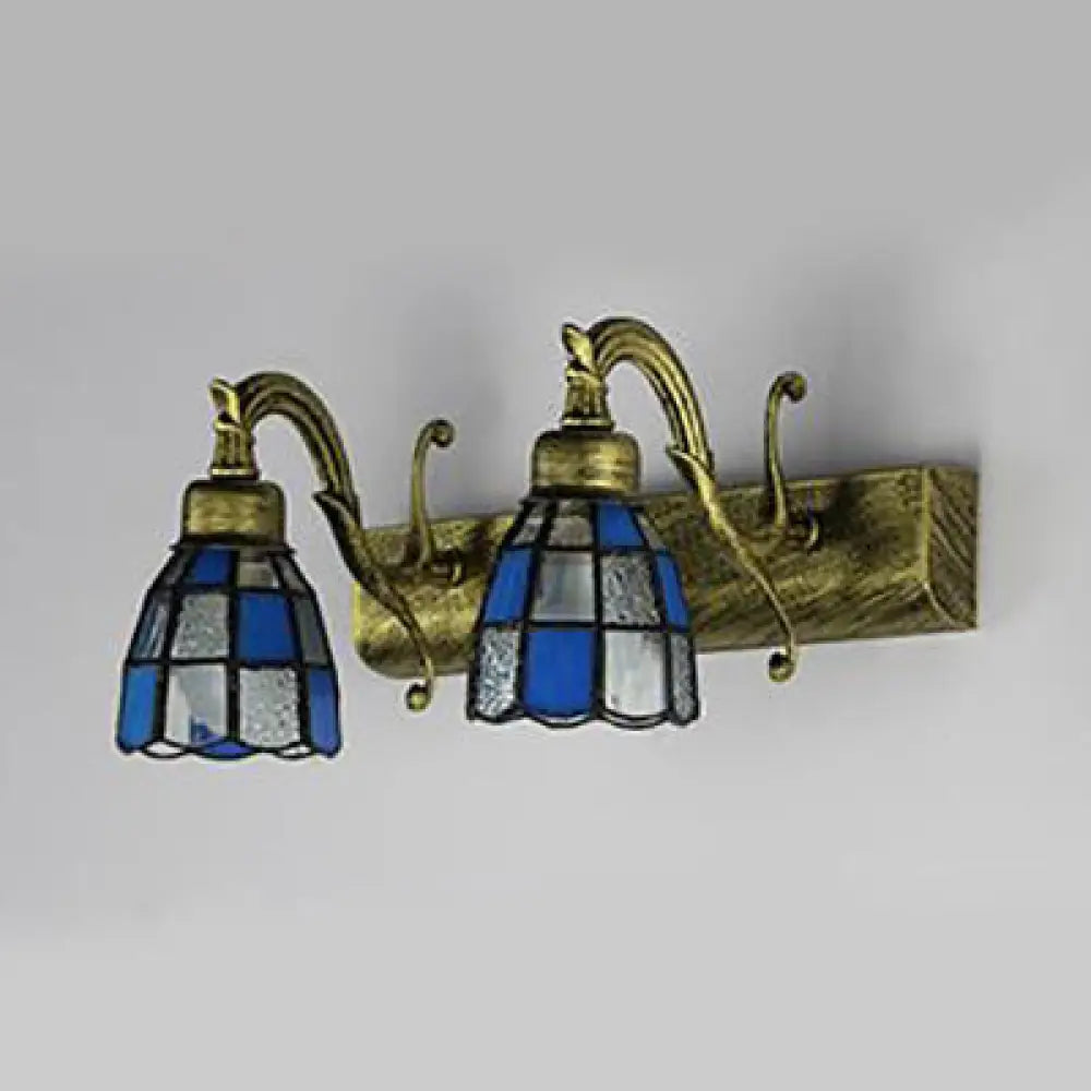 Tiffany Style Dome Stainless Glass Vanity Lamp With 2 Lights For Walls - Brass/Copper/Antique Brass