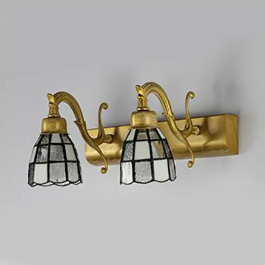 Tiffany Style Dome Stainless Glass Vanity Lamp With 2 Lights For Walls - Brass/Copper/Antique Brass