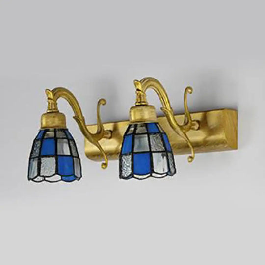 Tiffany Style Dome Stainless Glass Vanity Lamp With 2 Lights For Walls - Brass/Copper/Antique Brass