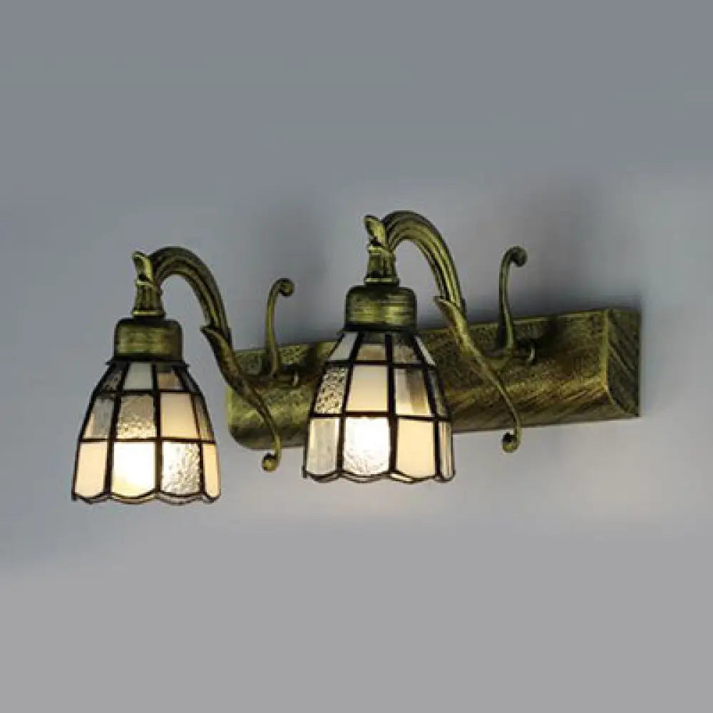 Tiffany Style Dome Stainless Glass Vanity Lamp With 2 Lights For Walls - Brass/Copper/Antique Brass