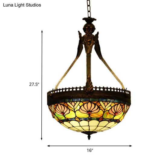 Tiffany Style Dragonfly Chandelier - Yellow/Orange/Pink & White Stained Glass Hanging Lamp 3 Lights