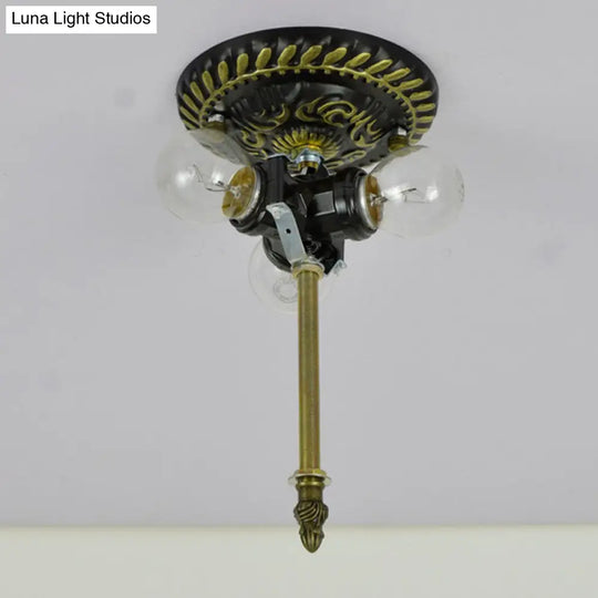 Tiffany-Style Dragonfly Cut Glass Ceiling Lamp - Bronze Flush Mount With 3 Heads Elegant Light