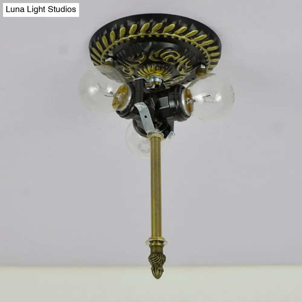 Tiffany - Style Dragonfly Cut Glass Ceiling Lamp - Bronze Flush Mount With 3 Heads Elegant Light