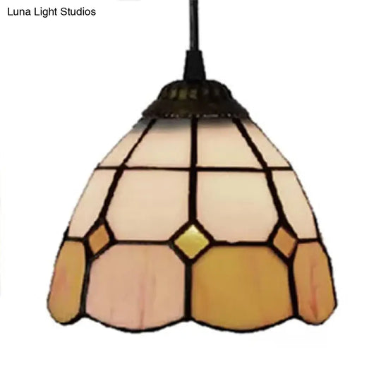 Tiffany-Style Flower Handcrafted Stained Glass Pendant Light In Yellow/Light Blue/Dark Blue