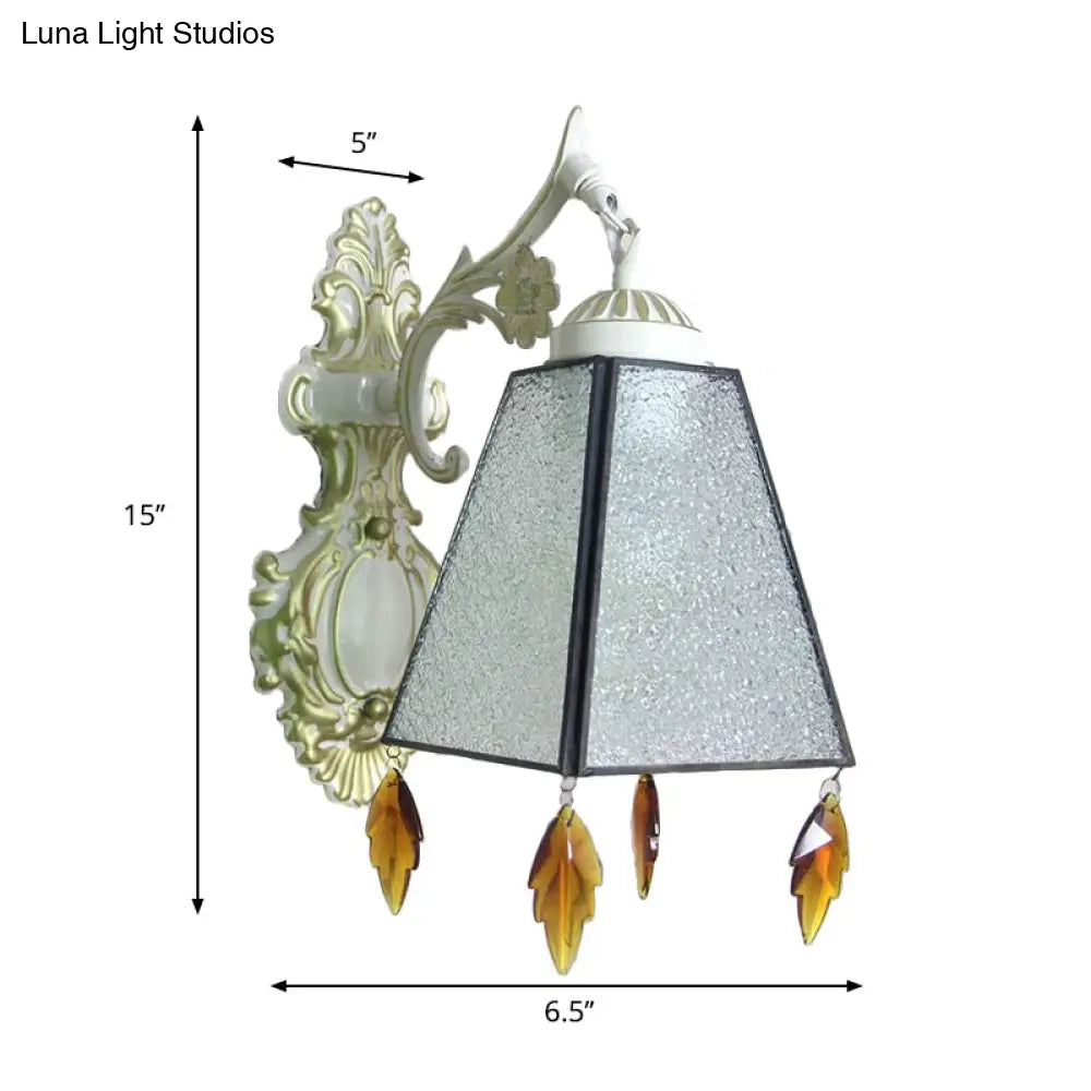 Tiffany Style Geometric Wall Sconce With Stained Glass & Leaf Pendant