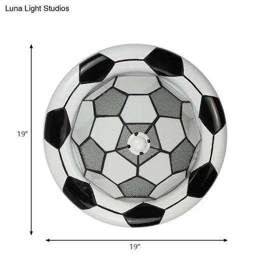 Tiffany Style Glass Football Shade Ceiling Light - Flush Mount In White For Child’s Bedroom