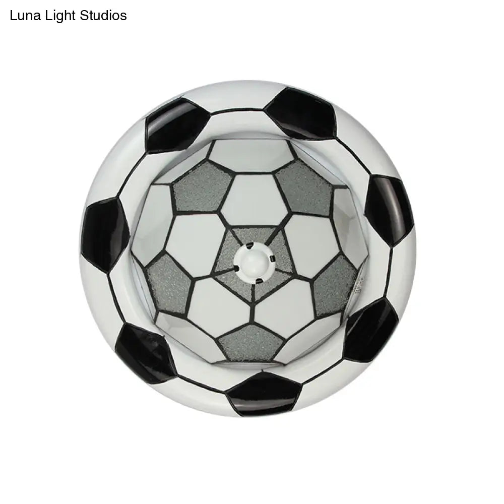 Tiffany Style Glass Football Shade Ceiling Light - Flush Mount In White For Child’s Bedroom