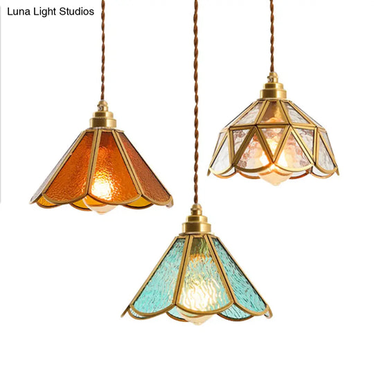 Tiffany-Style Glass Pendant Lamp With Icy Clear Shade For Bedroom