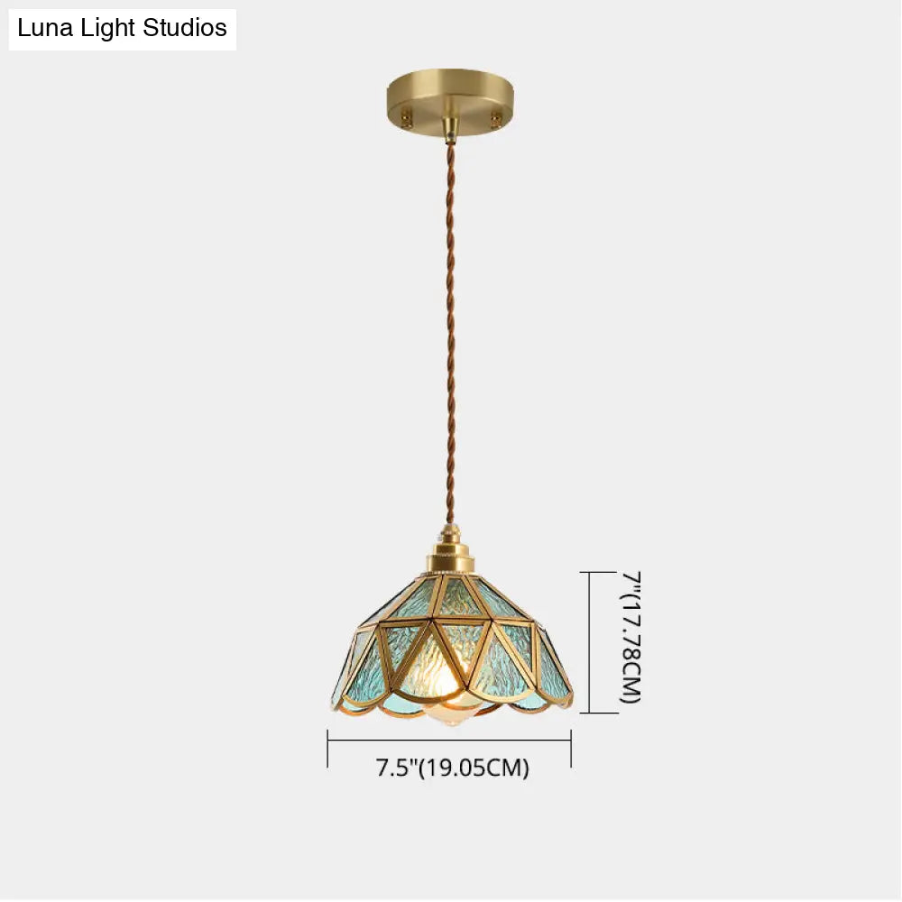 Tiffany-Style Glass Pendant Lamp With Icy Clear Shade For Bedroom