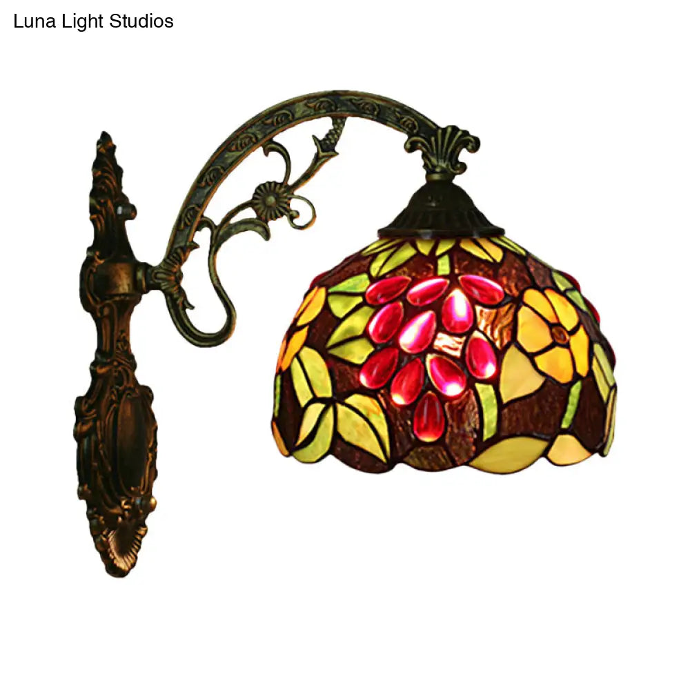 Tiffany-Style Grape Wall Sconce - Handcrafted Stained Glass In Red/Green