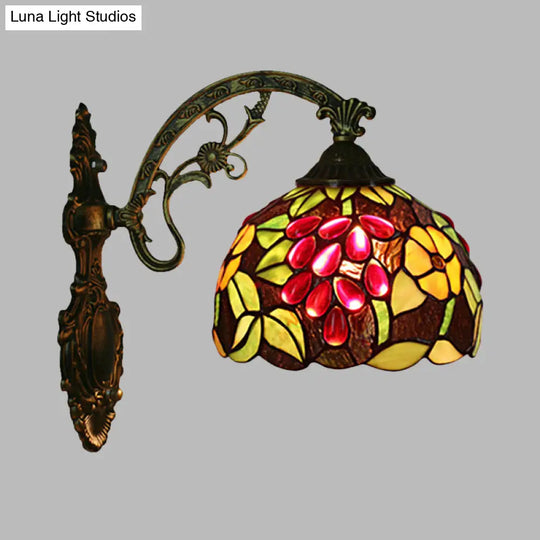 Tiffany-Style Grape Wall Sconce - Handcrafted Stained Glass In Red/Green