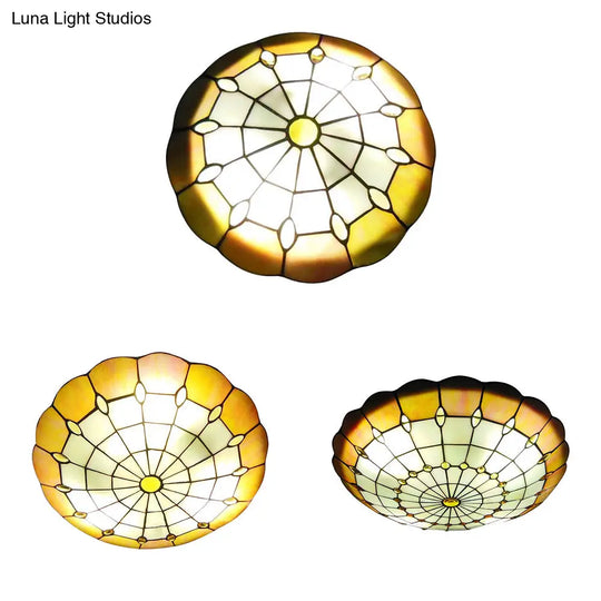 Tiffany Style Green/Yellow Dome Ceiling Lights With Jewel Decoration - 12/16/19.5 Wide Flush Mount