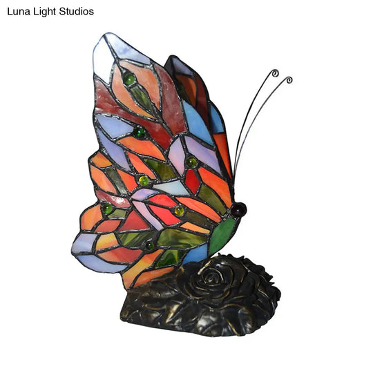 Tiffany Style Hand-Crafted Glass Butterfly Nightstand Lamp - Yellow Night Lighting