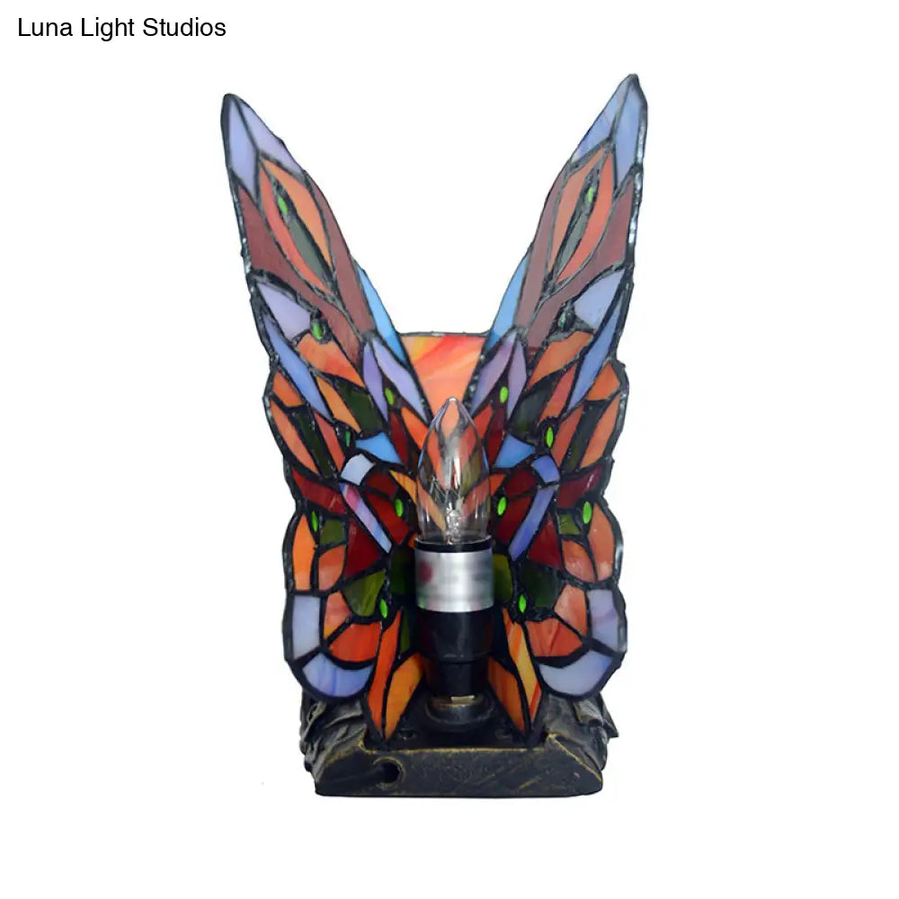 Tiffany Style Hand-Crafted Glass Butterfly Nightstand Lamp - Yellow Night Lighting