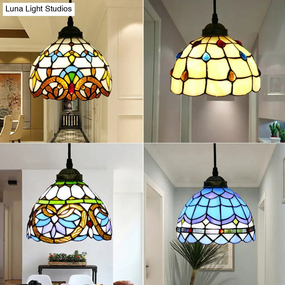 Tiffany Style Hand Cut Glass Pendant Light With Bell Shade: Single Suspension Fixture