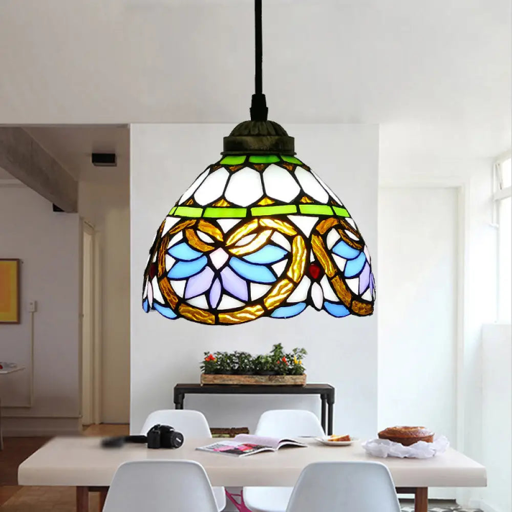 Tiffany Style Hand Cut Glass Pendant Light With Bell Shade: Single Suspension Fixture Brown / 8’