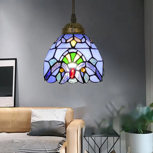 Tiffany Style Hand Cut Glass Pendant Light With Bell Shade: Single Suspension Fixture Purple / 6’