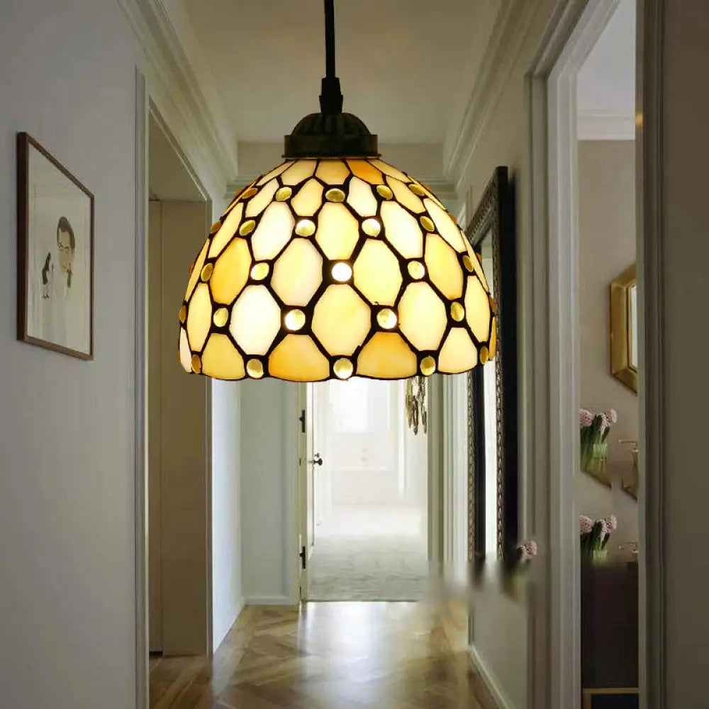 Tiffany Style Hand Cut Glass Pendant Light With Bell Shade: Single Suspension Fixture Yellow / 8’