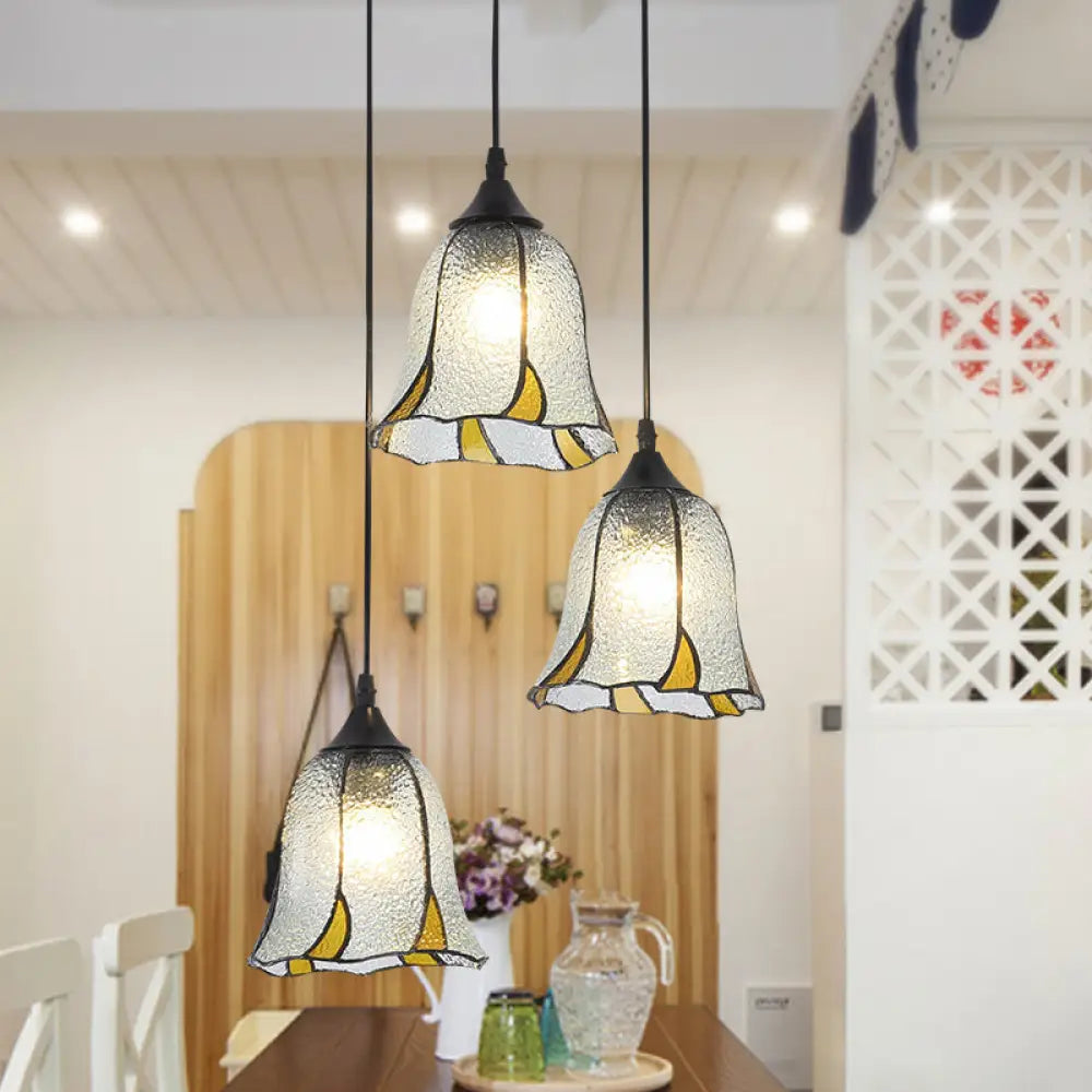 Tiffany-Style Handcrafted Glass Ceiling Lamp With Bell Design - 3-Bulb Suspension Light Clear /