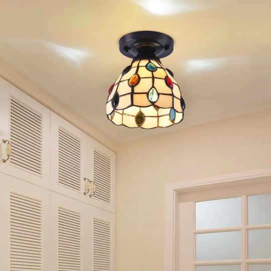 Tiffany Style Handcrafted Glass Ceiling Mounted Light - Shaded Semi Flush Mount 1 - Light Beige