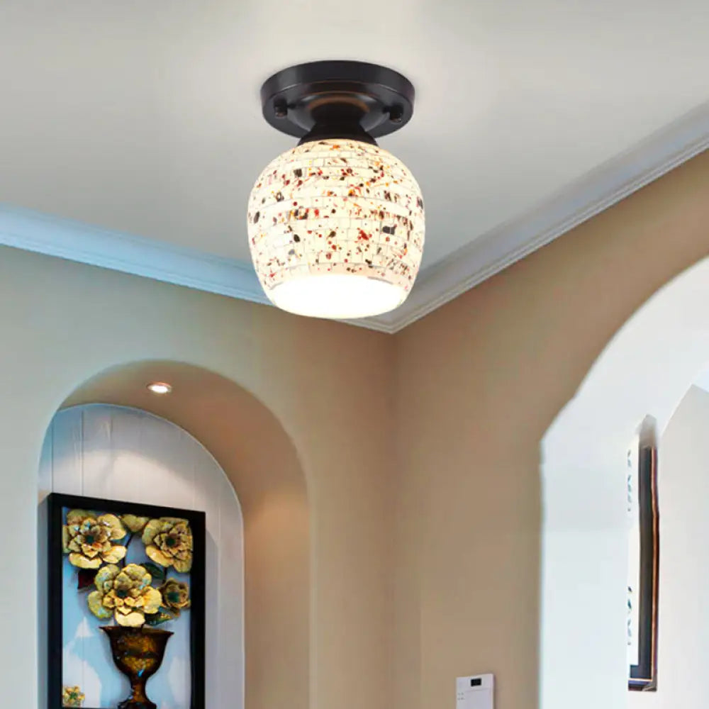 Tiffany Style Handcrafted Glass Ceiling Mounted Light - Shaded Semi Flush Mount 1 - Light Ivory