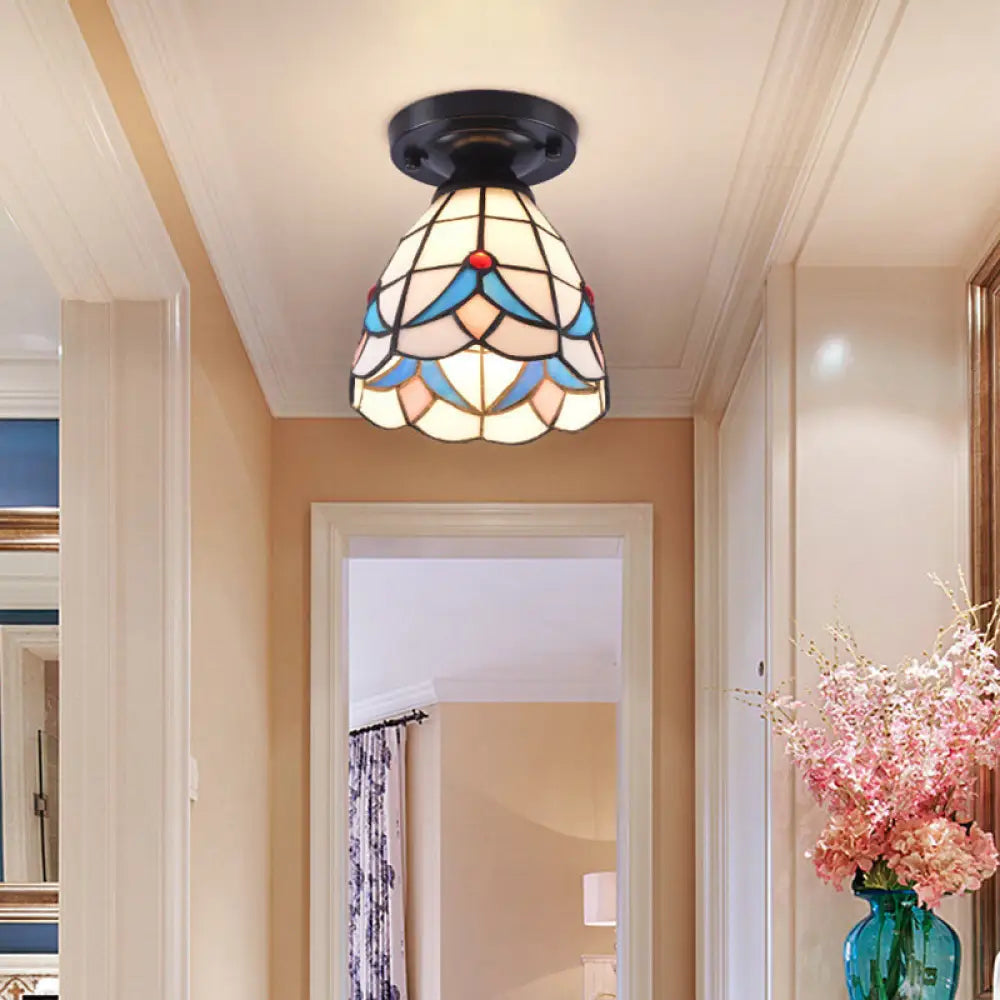 Tiffany Style Handcrafted Glass Ceiling Mounted Light - Shaded Semi Flush Mount 1 - Light White