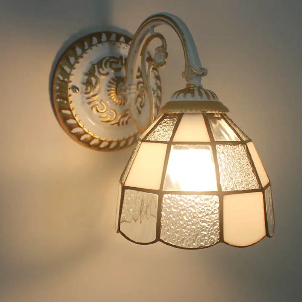 Tiffany Style Handcrafted Glass Wall Sconce For Living Room - Scalloped Light White / Colorful