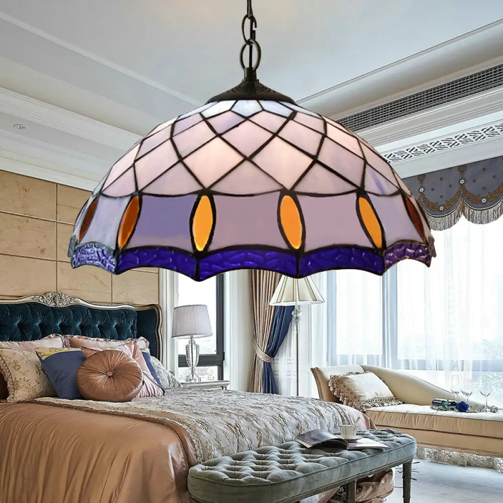 Tiffany-Style Handcrafted Stained Glass Pendant Light - Purplish Blue