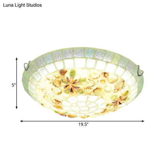 Tiffany-Style Led Flush Mount Lamp With Beige Shell Bowl Shade - Bedroom Ceiling Light Fixture