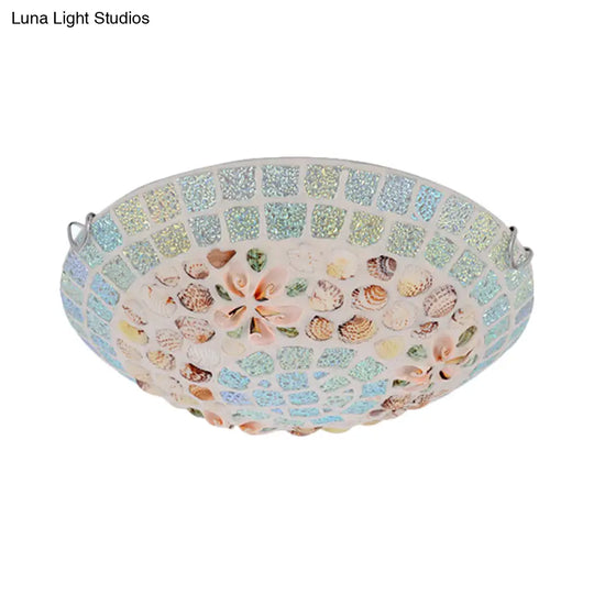 Tiffany-Style Led Flush Mount Lamp With Beige Shell Bowl Shade - Bedroom Ceiling Light Fixture