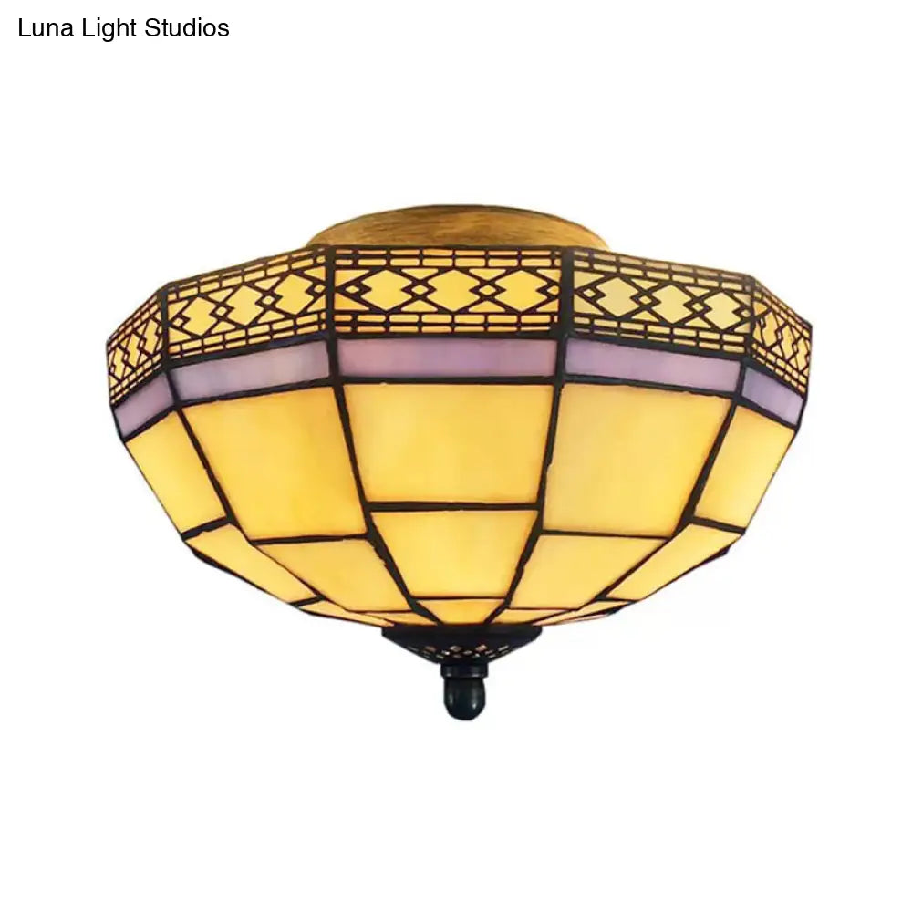 Tiffany Style Mission Ceiling Light: Stained Glass Semi Flush Mount With Geometric Shade