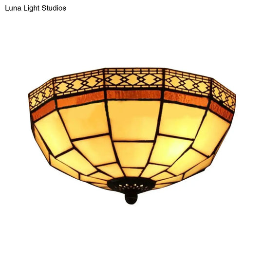 Tiffany Style Mission Ceiling Light: Stained Glass Semi Flush Mount With Geometric Shade Red