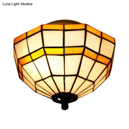 Tiffany Style Mission Ceiling Light: Stained Glass Semi Flush Mount With Geometric Shade Yellow