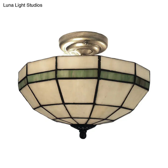 Tiffany Style Mission Ceiling Light: Stained Glass Semi Flush Mount With Geometric Shade