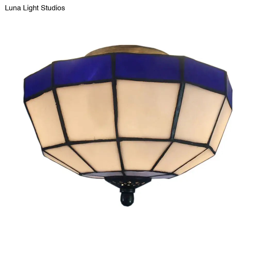 Tiffany Style Mission Ceiling Light: Stained Glass Semi Flush Mount With Geometric Shade