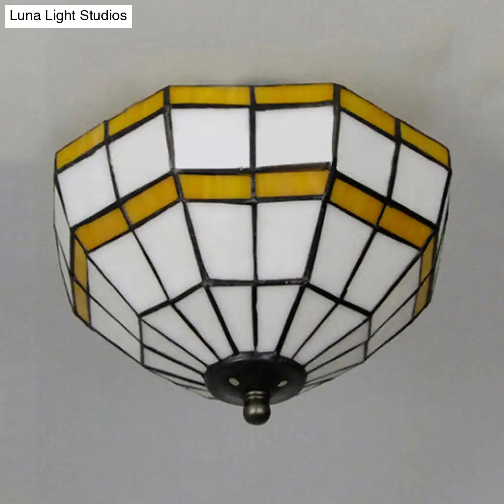 Tiffany Style Mission Ceiling Light: Stained Glass Semi Flush Mount With Geometric Shade