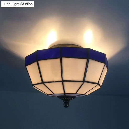 Tiffany Style Mission Ceiling Light: Stained Glass Semi Flush Mount With Geometric Shade