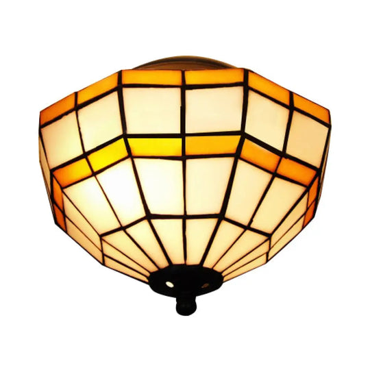 Tiffany Style Mission Ceiling Light: Stained Glass Semi Flush Mount With Geometric Shade Yellow