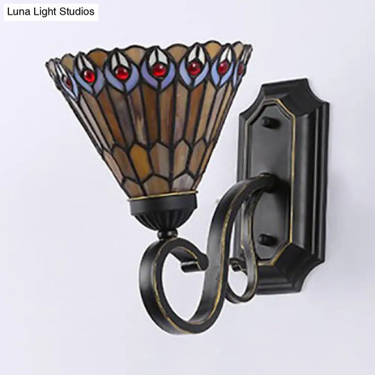 Tiffany Style Mission Wall Mount Fixture - Stained Glass 1 Light Sconce In