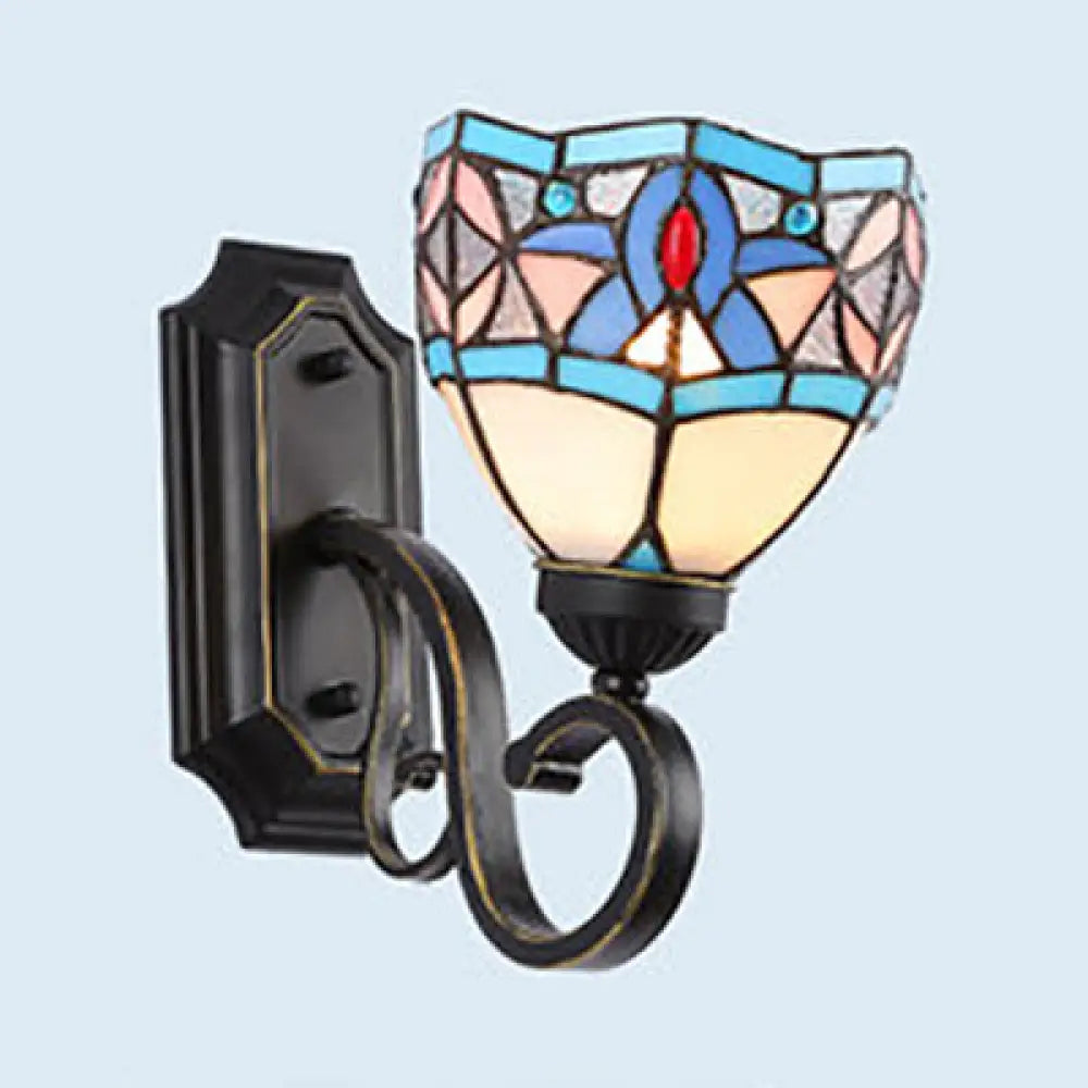 Tiffany Style Mission Wall Mount Fixture - Stained Glass 1 Light Sconce In