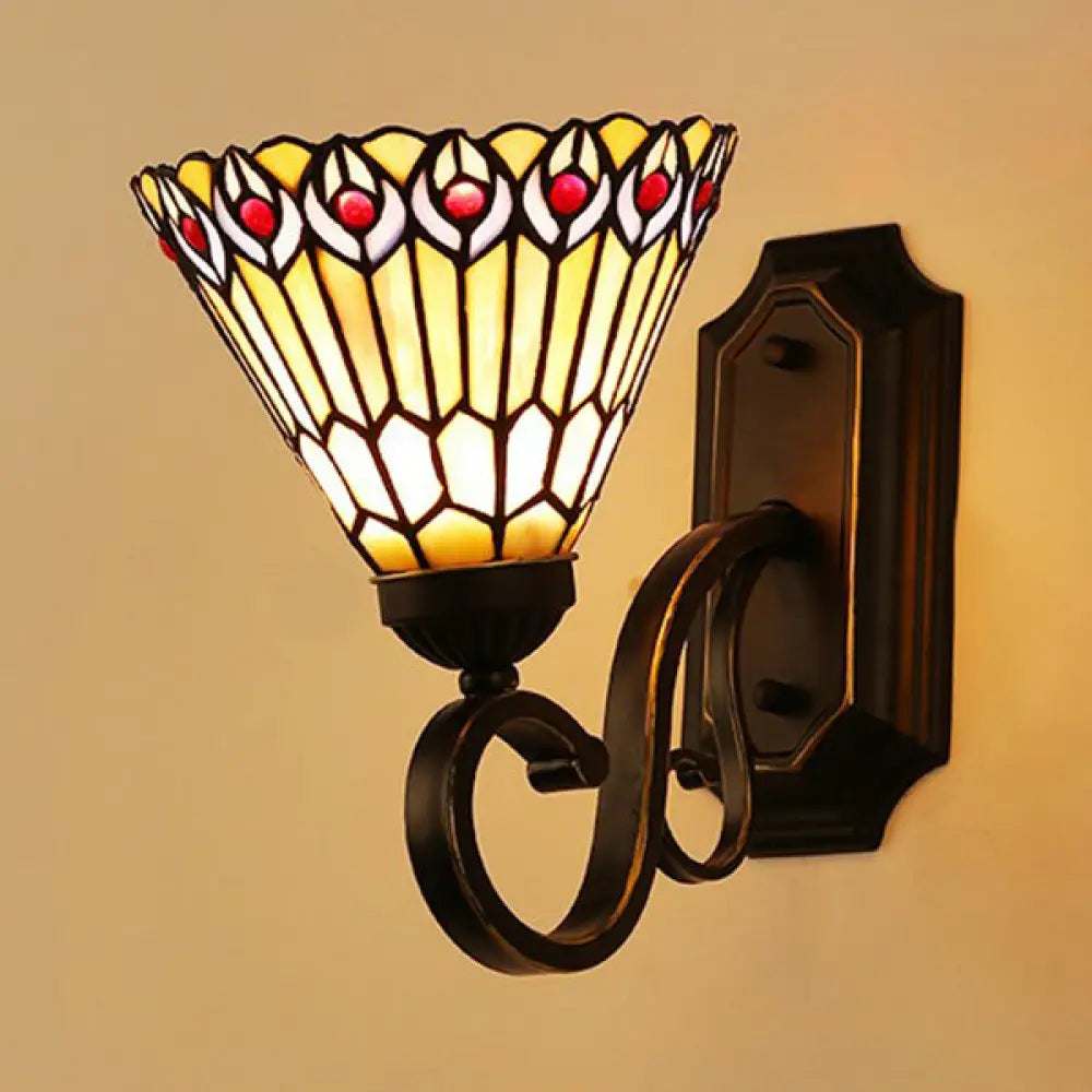 Tiffany Style Mission Wall Mount Fixture - Stained Glass 1 Light Sconce In