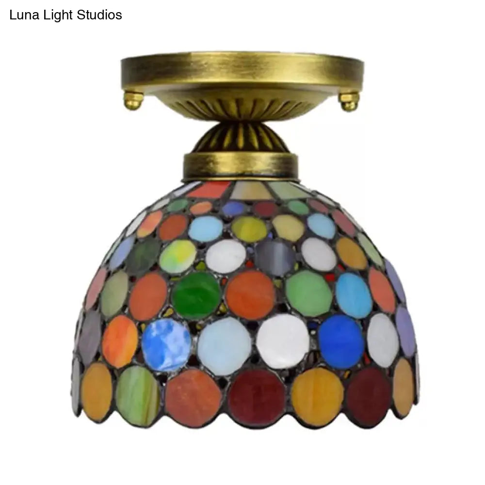 Tiffany Style Multicolor Glass Bedroom Ceiling Light: Cone Shade Semi Flush Mount