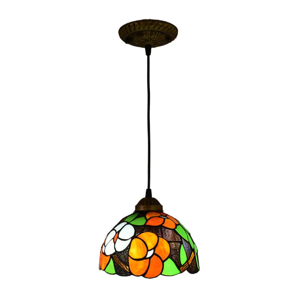 Tiffany Style Multicolored Stained Glass Dome Pendant Light - Victorian Inspired Orange / Round