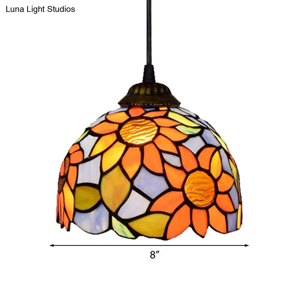 Tiffany-Style Orange-Blue Stained Glass Pendant Light