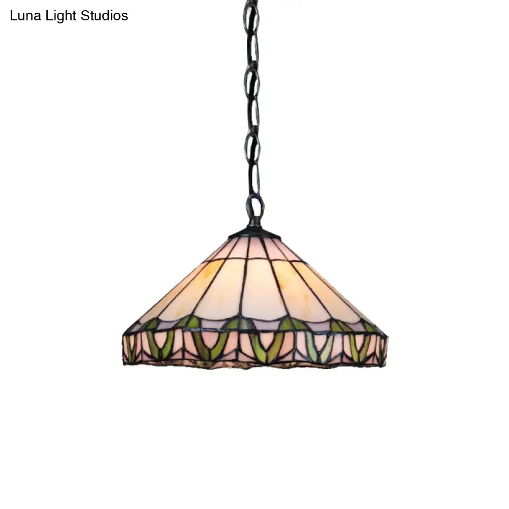 Tiffany-Style Orange Stained Glass Pendant Light With Adjustable Chain