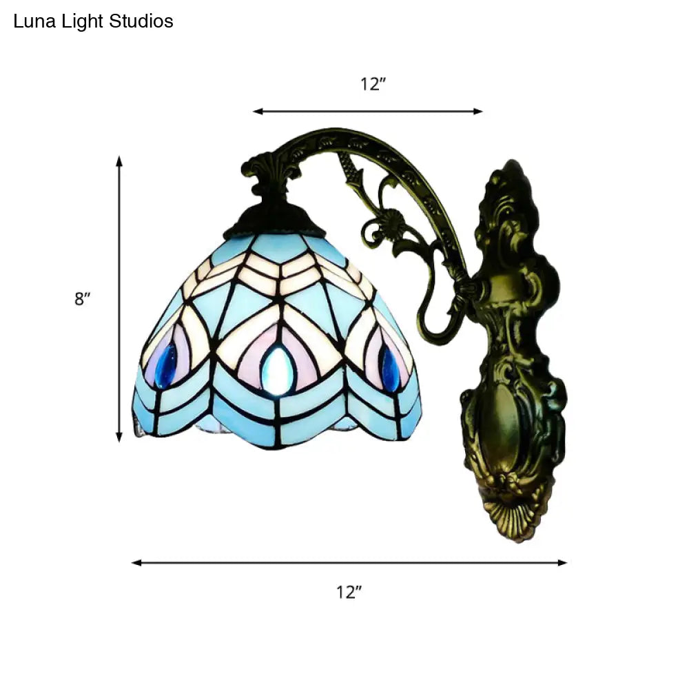 Tiffany-Style Peacock Wall Sconce With Stained Glass For Bedroom Lighting