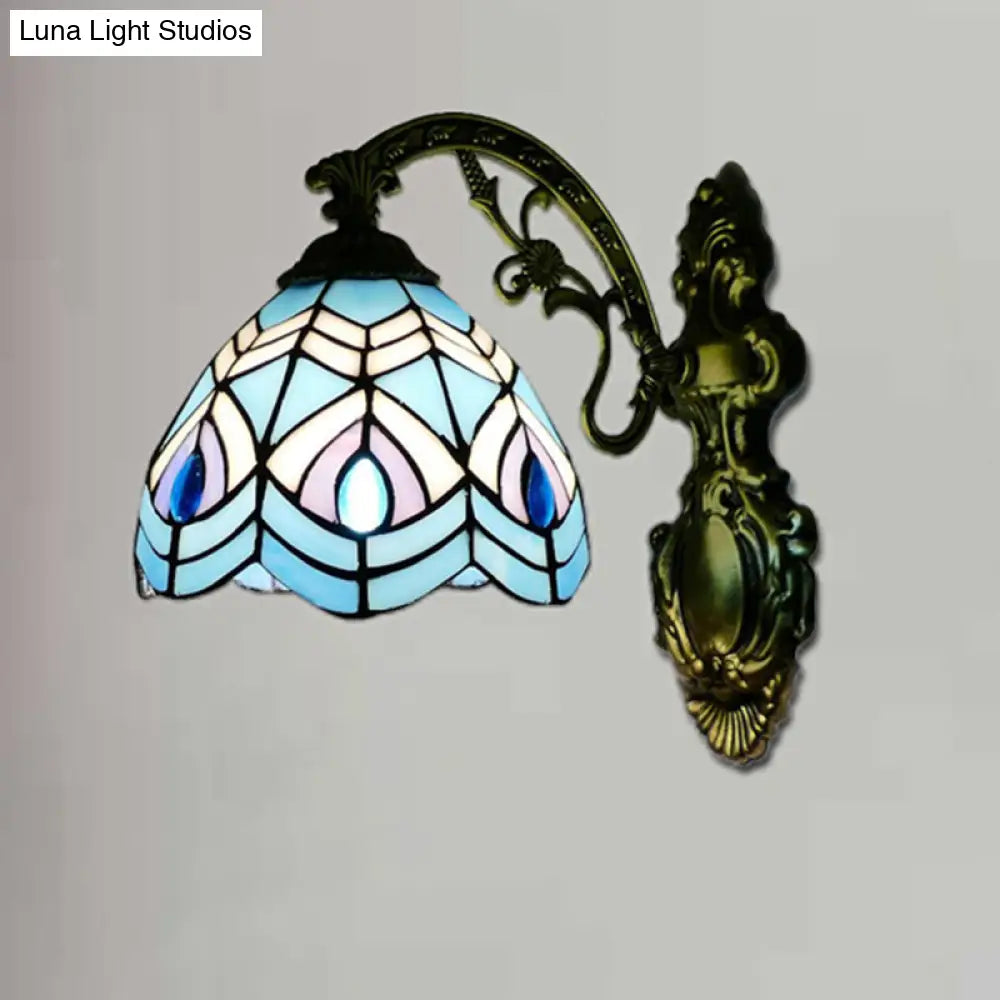 Tiffany-Style Peacock Wall Sconce With Stained Glass For Bedroom Lighting