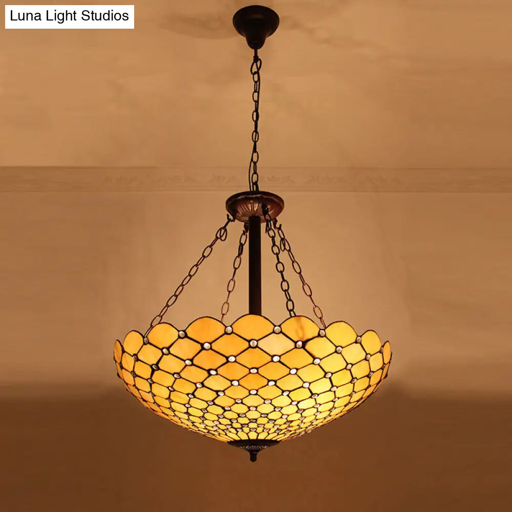 Tiffany-Style Stained Glass Pendant Ceiling Light - Bowl Shade Suspension Lighting Ginger